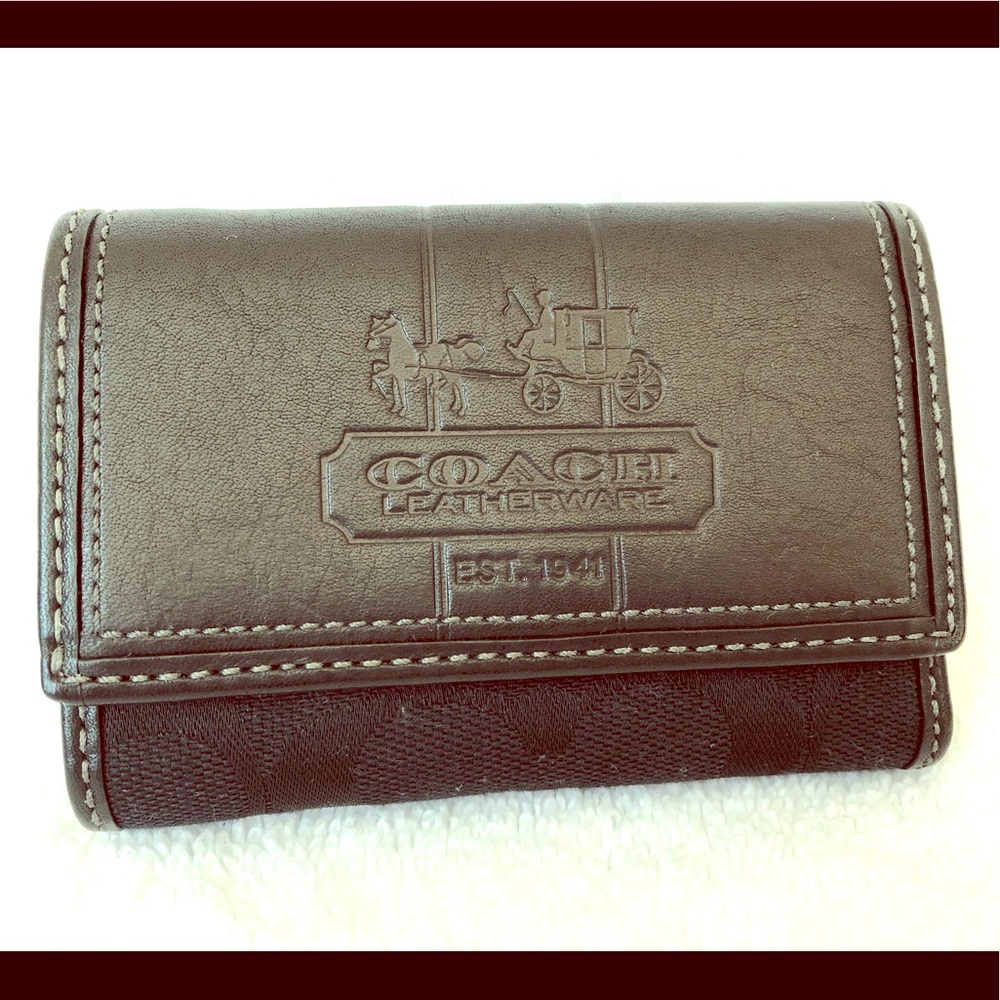 NWT Coach black signature mini trifold wallet